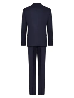 Abito blu navy in lana vergine e raso nero