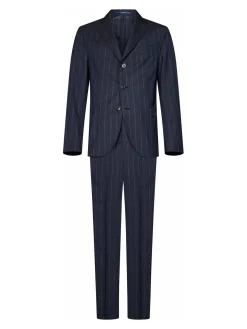 Abito gessato di lana virgin blu navy