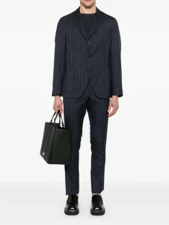 Abito gessato di lana virgin blu navy