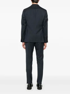 Abito gessato di lana virgin blu navy