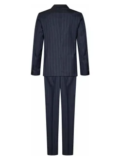 Abito gessato di lana virgin blu navy