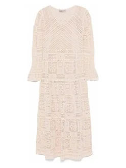 Abito lungo beige con pizzo e vestito