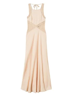 Abito lungo beige svasato con pizzo