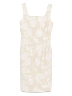 Abito midi beige con rose e fessura