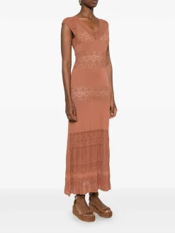 Abito midi marrone con pizzo