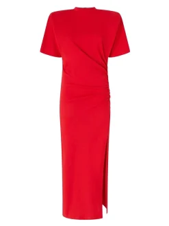 Abito midi rosso con fessura