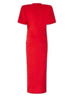 Abito midi rosso con fessura