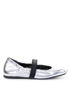 Ballerina Argento In Pelle Con Elastico