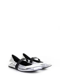 Ballerina Argento In Pelle Con Elastico