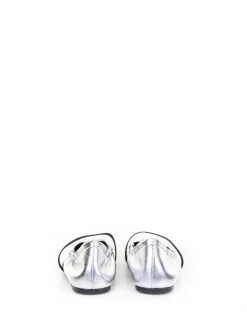Ballerina Argento In Pelle Con Elastico