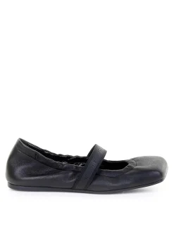 Ballerina Nera In Pelle Con Elastico
