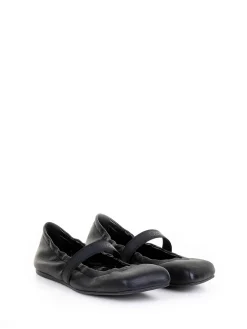 Ballerina Nera In Pelle Con Elastico
