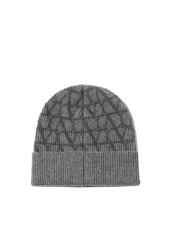 Berretto in lana jacquard con firma Vlogo