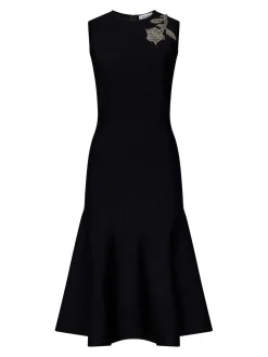 Black Compact Viscose Blend Midi Abito midi