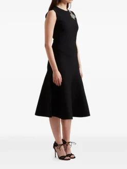 Black Compact Viscose Blend Midi Abito midi