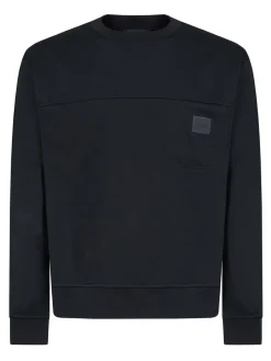 Black Cotton Blend Crewneck Felpa