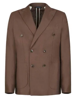 Blazer a doppio petto di lino marrone