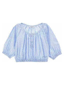 Blusa a strisce blu e bianche