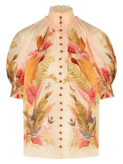 Blusa di maniche a soffio ramie floreale