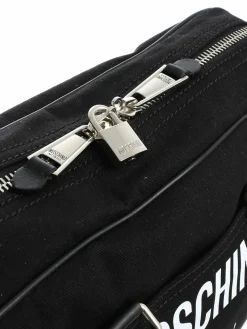Borsa a mano in tessuto nero con lucchetto