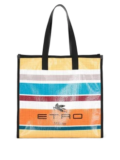 Borsa a righe e manici in pelle