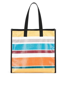Borsa a righe e manici in pelle