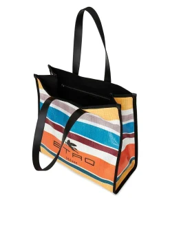 Borsa a righe e manici in pelle