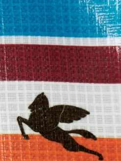 Borsa a righe e manici in pelle