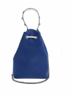 Borsa a secchiello in pelle blu con tracolla
