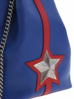 Borsa a secchiello in pelle blu con tracolla