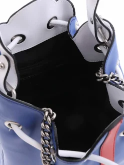 Borsa a secchiello in pelle blu con tracolla