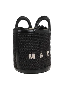 Borsa a secchiello in rafia e pelle