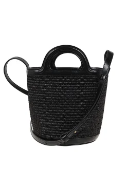 Borsa a secchiello in rafia e pelle