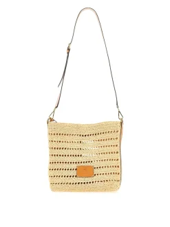 Borsa a tracolla in rafia traforata