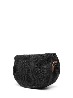 Borsa A Tracolla Media Nera In Raffia