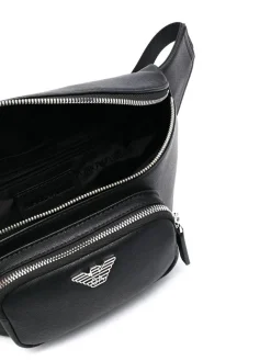 Borsa in pelle con placca logo
