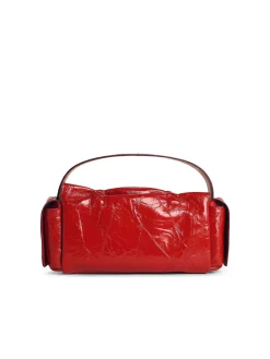 Borsa in pelle rossa lucida multipoccia