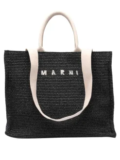 Borsa Shopping in Tessuto Effetto Rafia