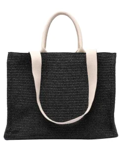 Borsa Shopping in Tessuto Effetto Rafia