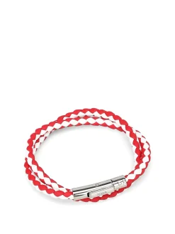 Bracciale doppio giro in pelle bianca e rossa