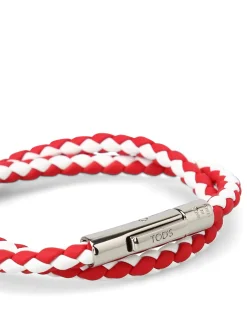 Bracciale doppio giro in pelle bianca e rossa