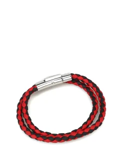 Bracciale doppio giro in pelle nera e rossa