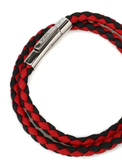 Bracciale doppio giro in pelle nera e rossa