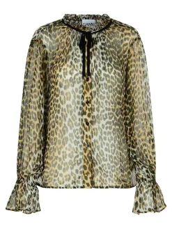 Camicia con viscosa stampa leopardo
