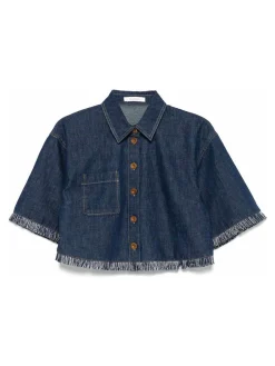 Camicia di denim in cotone blu indaco