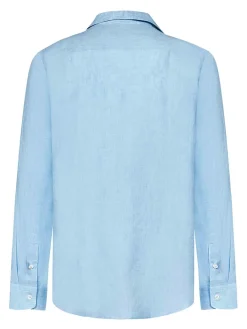 Camicia di lino a blu chiaro a maniche lunghe