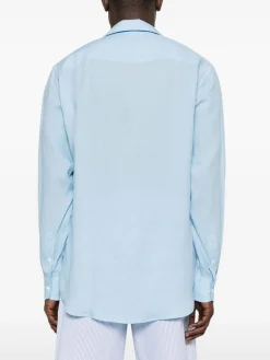 Camicia di lino a blu chiaro a maniche lunghe