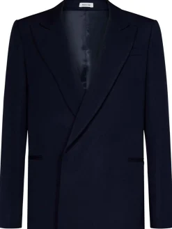 Cappotto con cintura in lana blu navy