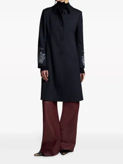 Cappotto In Gabardine Blu Con Ricami