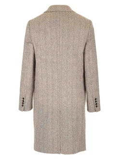Cappotto in tessuto a spina di pesce marrone